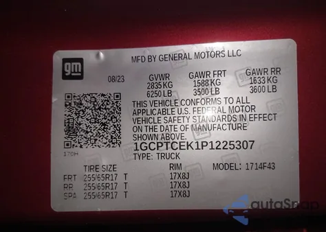 2023 Chevrolet Colorado 4Wd Short Box Lt z USA, uszkodzony, nr VIN 1GCPTCEK1P1225307